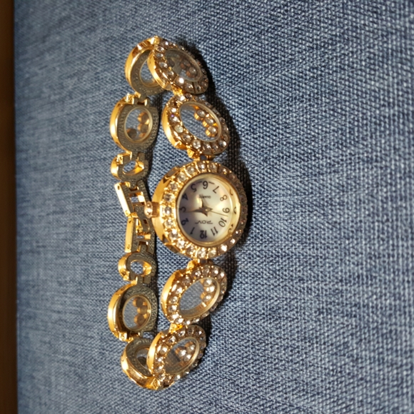 POV Bracelet Watch in Gold with clear crystals. main image 7
